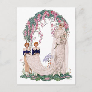 Cartão Postal Ilustração de Casamento Art Nouveau – Noiva Vintag