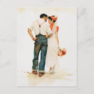 Cartão Postal Ilustração de Casamento Romântico Rústico