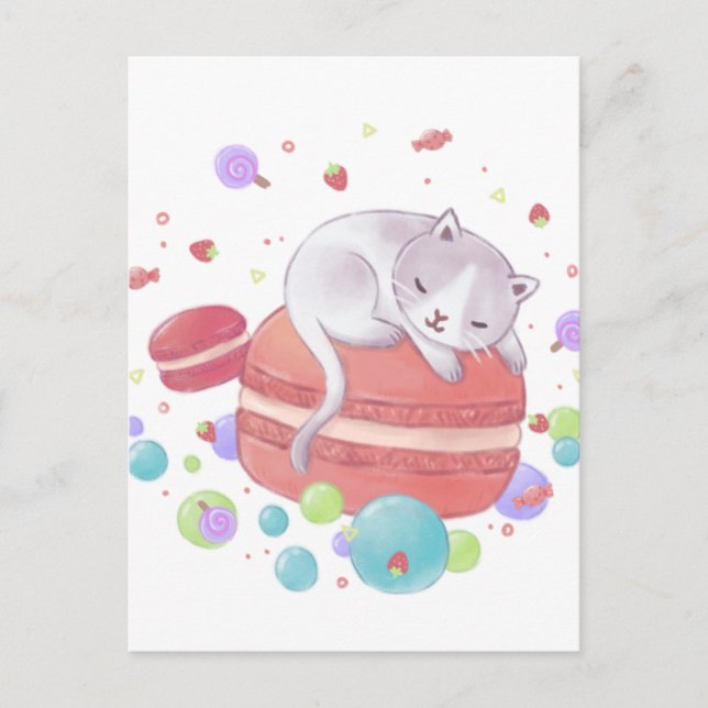 Cartão Postal Ilustração de Cat & Sweets (Frente)