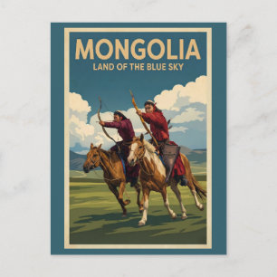 Cartão Postal Ilustração de Cavaleiros da Mongólia Arte de Viage