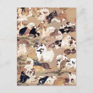 Cartão Postal Ilustração de Cem Cães por Ito Jakuchu