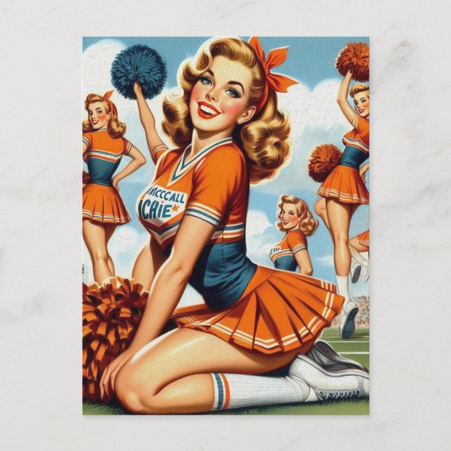 Cartão Postal Ilustração de Cheerleaderes Vintage (Frente)