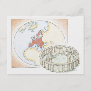 Cartão Postal Ilustração de círculo de pedras antigo na frente d