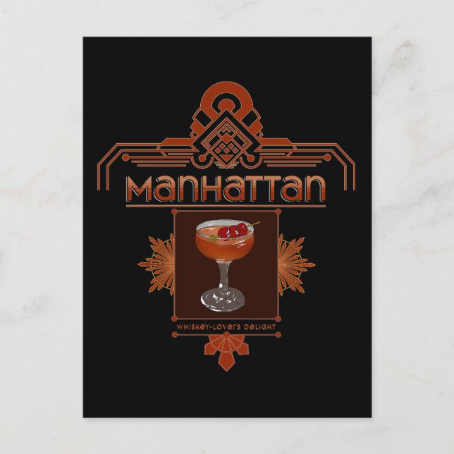 Cartão Postal Ilustração de Cocktail Retro Manhattan (Frente)