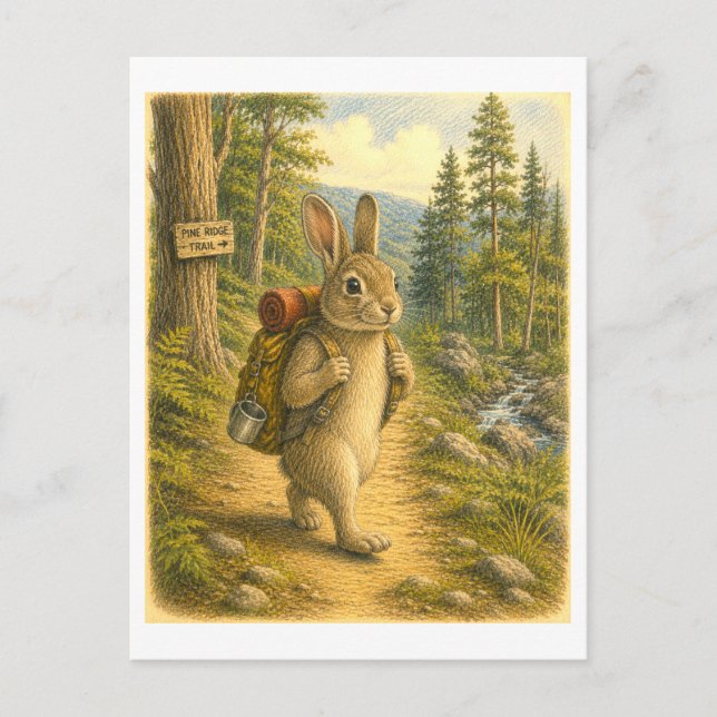 Cartão Postal Ilustração de Coelho Caminhando (Frente)