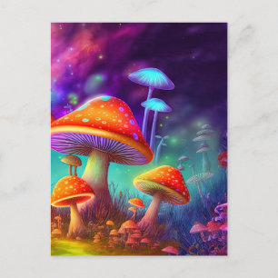 Cartão Postal Ilustração de Cogumelo Psiquedélico Brilhante