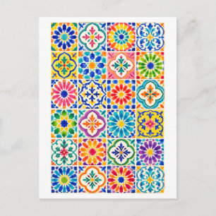 Cartão Postal Ilustração de Colagem de Azulejos Marroquinos Arco