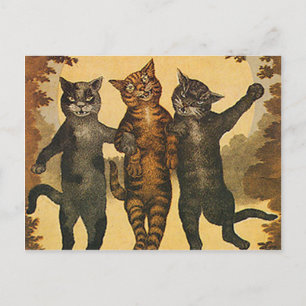Cartão Postal Ilustração de colheita de três gatos médios loucos
