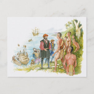 Cartão Postal Ilustração de conversa com Jacques Cartier