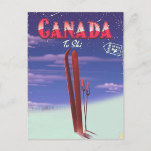 Cartão Postal Ilustração de correio aéreo do Canadá para esquiar