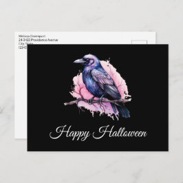 Cartão Postal Ilustração de Corvo Preto em um Galho de Halloween