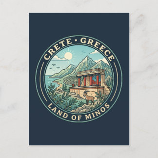 Cartão Postal Ilustração de Creta Grécia Arte de Viagem Emblema