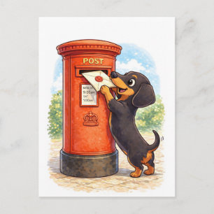 Cartão Postal Ilustração de Dachshund Fofo Enviando Carta