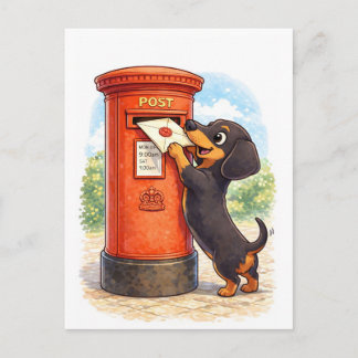 Cartão Postal Ilustração de Dachshund Fofo Enviando Carta