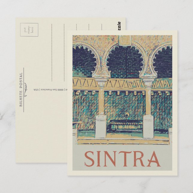 Cartão Postal Ilustração de decoração Sintra Moorish Portugal (Frente/Verso)