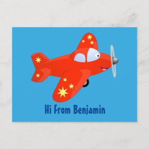 Cartão Postal Ilustração de desenho animado de avião vermelho-cl