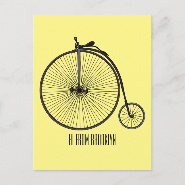 Cartão Postal Ilustração de desenho animado de bicicleta de alta (Frente)