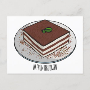 Cartão Postal Ilustração de desenho animado de bolo de tiramisu 