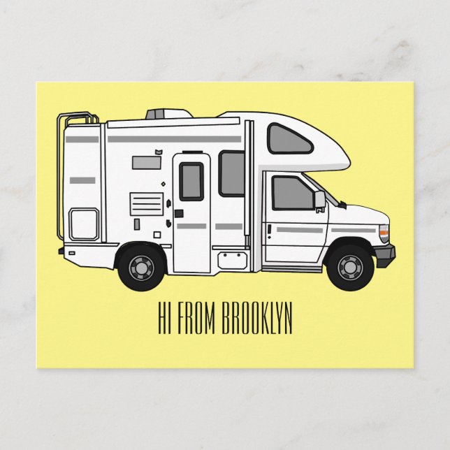 Cartão Postal Ilustração de desenho animado de Campervan (Frente)