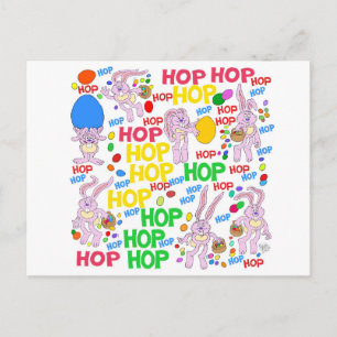 Cartão Postal Ilustração de desenho animado de coelhos cor-de-