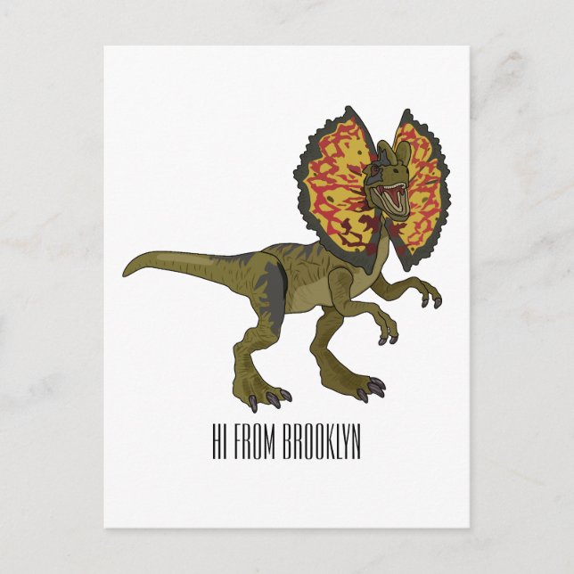Cartão Postal Ilustração de desenho animado de Dilophosaurus (Frente)