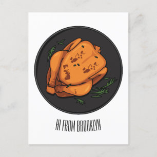 Cartão Postal Ilustração de desenho animado de frango assado