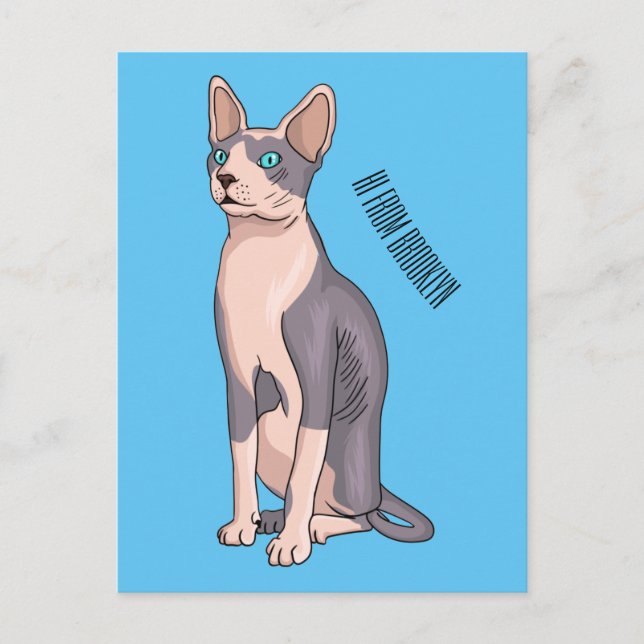Cartão Postal Ilustração de desenho animado de gato esphynx (Frente)
