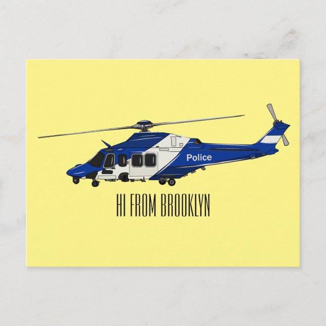 Cartão Postal Ilustração de desenho animado de helicóptero polic (Frente)