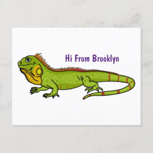 Cartão Postal Ilustração de desenho animado de iguana verde feli