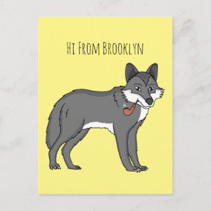 Cartão Postal Ilustração de desenho animado de lobo cinzento com