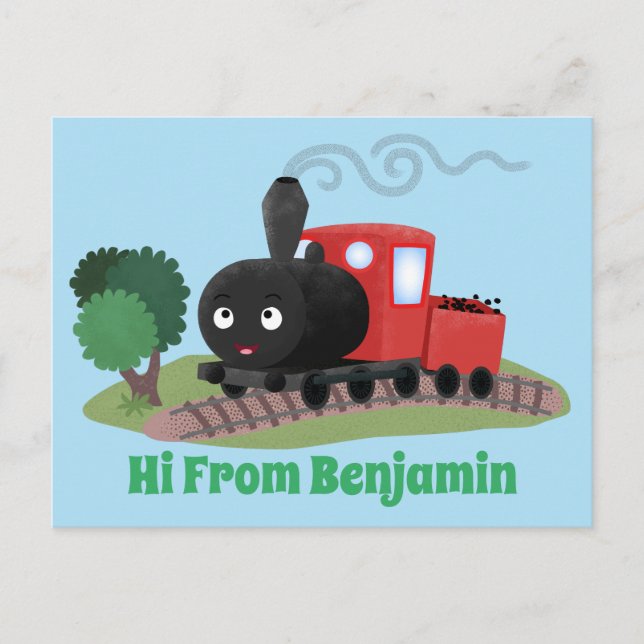 Cartão Postal Ilustração de desenho animado de locomotiva de com (Frente)