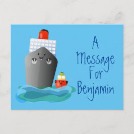 Cartão Postal Ilustração de desenho animado de navio e rebocador