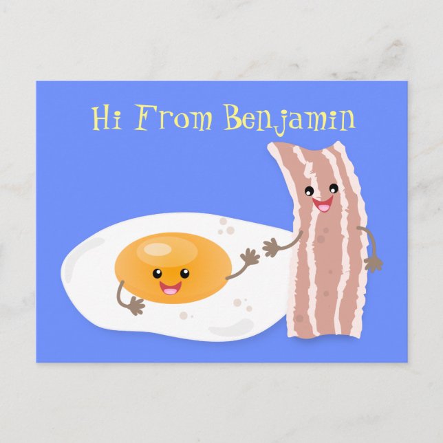 Cartão Postal Ilustração de desenho animado de ovo e bacon em ka (Frente)
