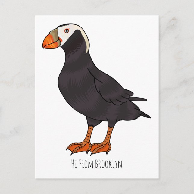 Cartão Postal Ilustração de desenho animado de pássaros puffin t (Frente)