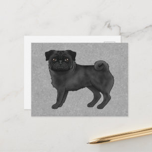 Cartão Postal Ilustração de desenho animado de Pug azul fofo cac