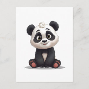 Cartão Postal Ilustração de Desenho Animado de Urso Panda Sentad