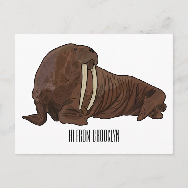Cartão Postal Ilustração de desenho animado de Walrus (Frente)
