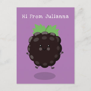 Cartão Postal Ilustração de desenho animado roxo amora preta fof