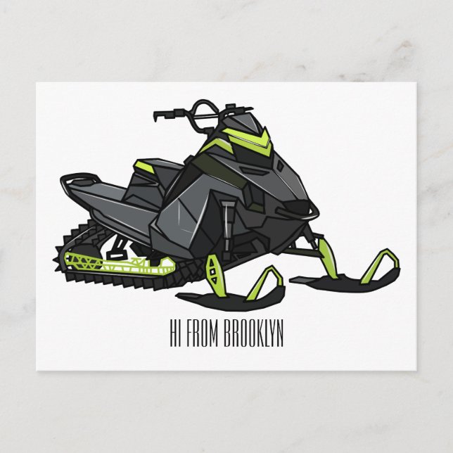 Cartão Postal Ilustração de desenho animado Snowmobile (Frente)