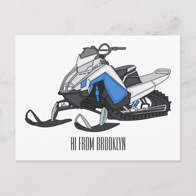 Cartão Postal Ilustração de desenho animado Snowmobile (Frente)