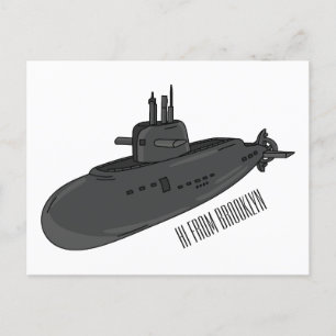 Cartão Postal Ilustração de desenho animado submarino