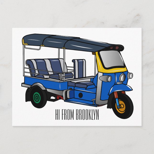 Cartão Postal Ilustração de desenho animado Tuk tuk (Frente)