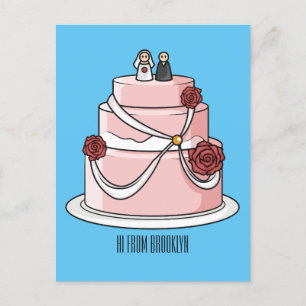 Cartão Postal Ilustração de desenho de bolo de casamento