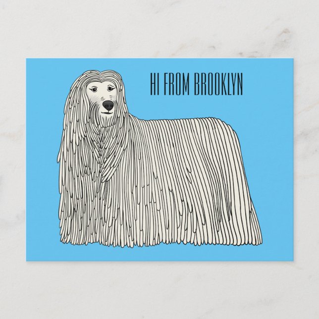 Cartão Postal Ilustração de desenho de cães Komondor (Frente)
