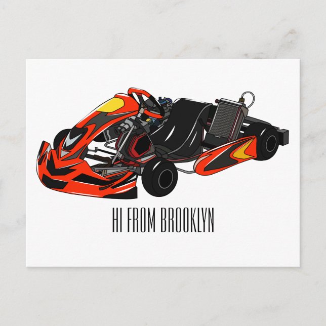 Cartão Postal Ilustração de desenho de corrida de Kart (Frente)