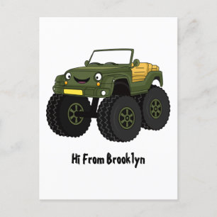 Cartão Postal Ilustração de desenho de um caminhão monstro verde