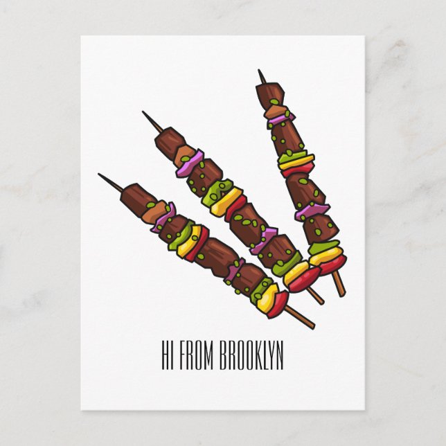 Cartão Postal Ilustração de desenho do Kebab ou kabob (Frente)