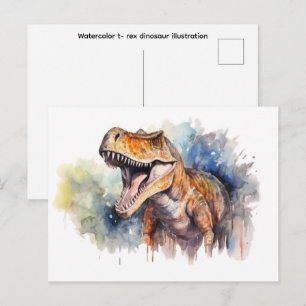Cartão Postal Ilustração de dinossauro t-rex em aquarela