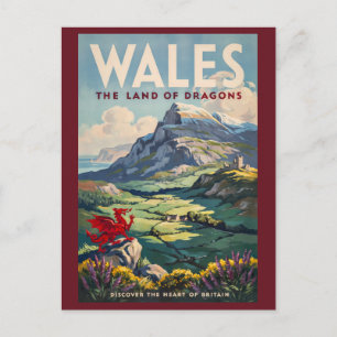 Cartão Postal Ilustração de Dragão do País de Gales Arte de Viag