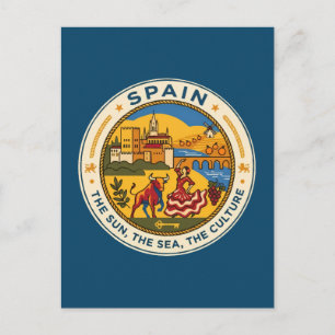 Cartão Postal Ilustração de Espanha Emblema de Viagem Arte